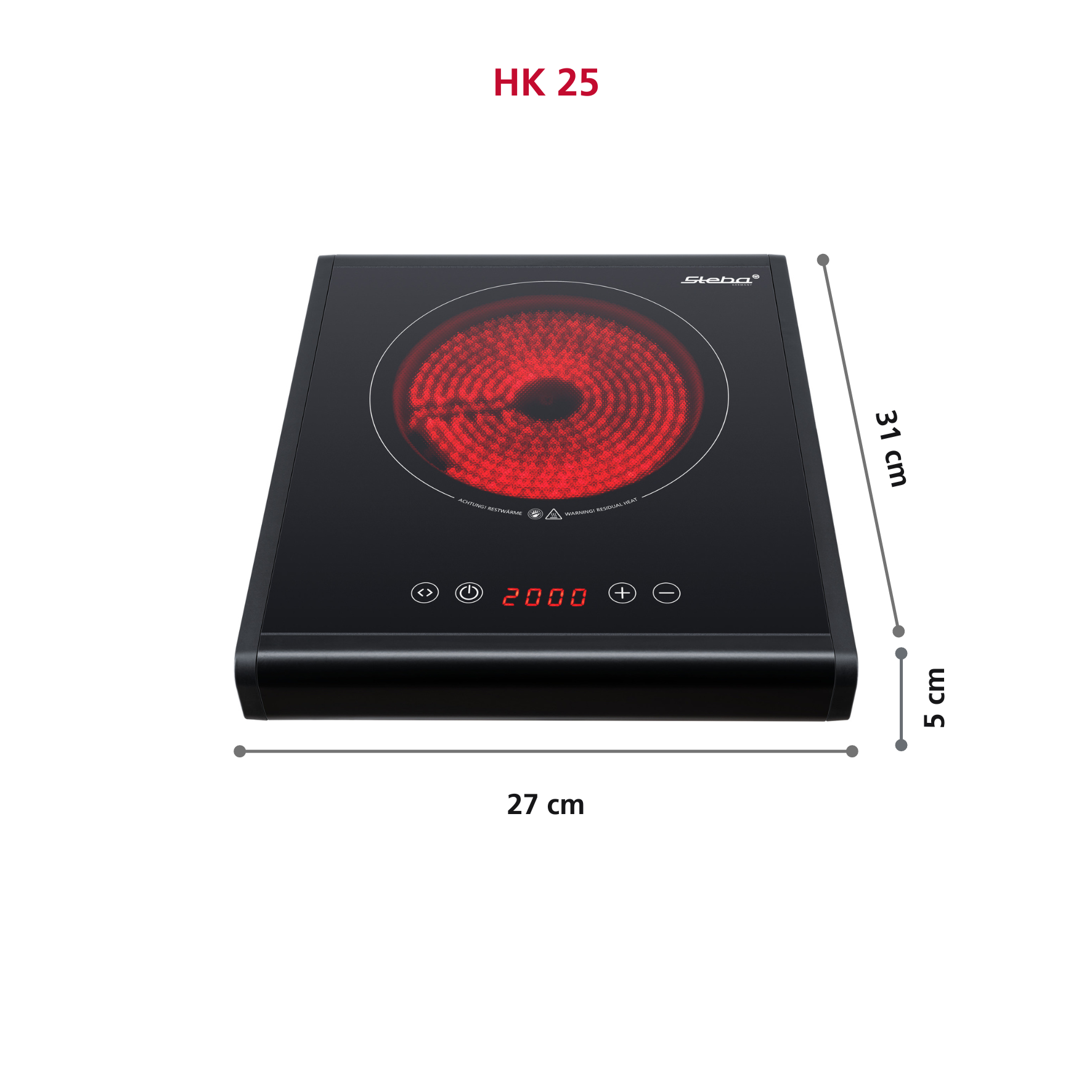 Steba HK 25 Glaskeramikkochfeld – Mobiles Einzelkochfeld mit präziser Temperaturregelung 3