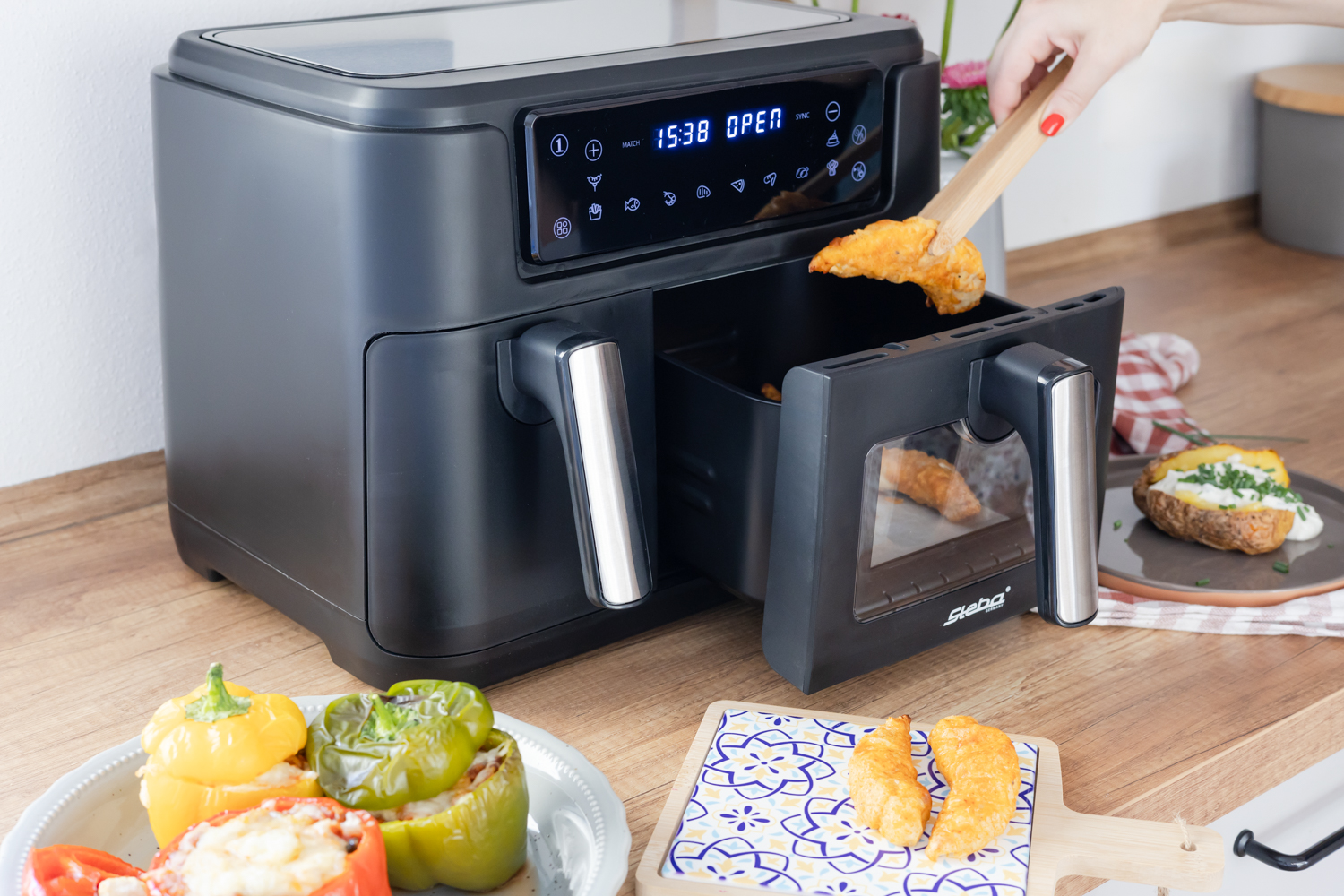 Steba HF 9500 DUO Heißluftfritteuse – Doppelkammer-Fritteuse für fettarmes & knuspriges Kochen 2