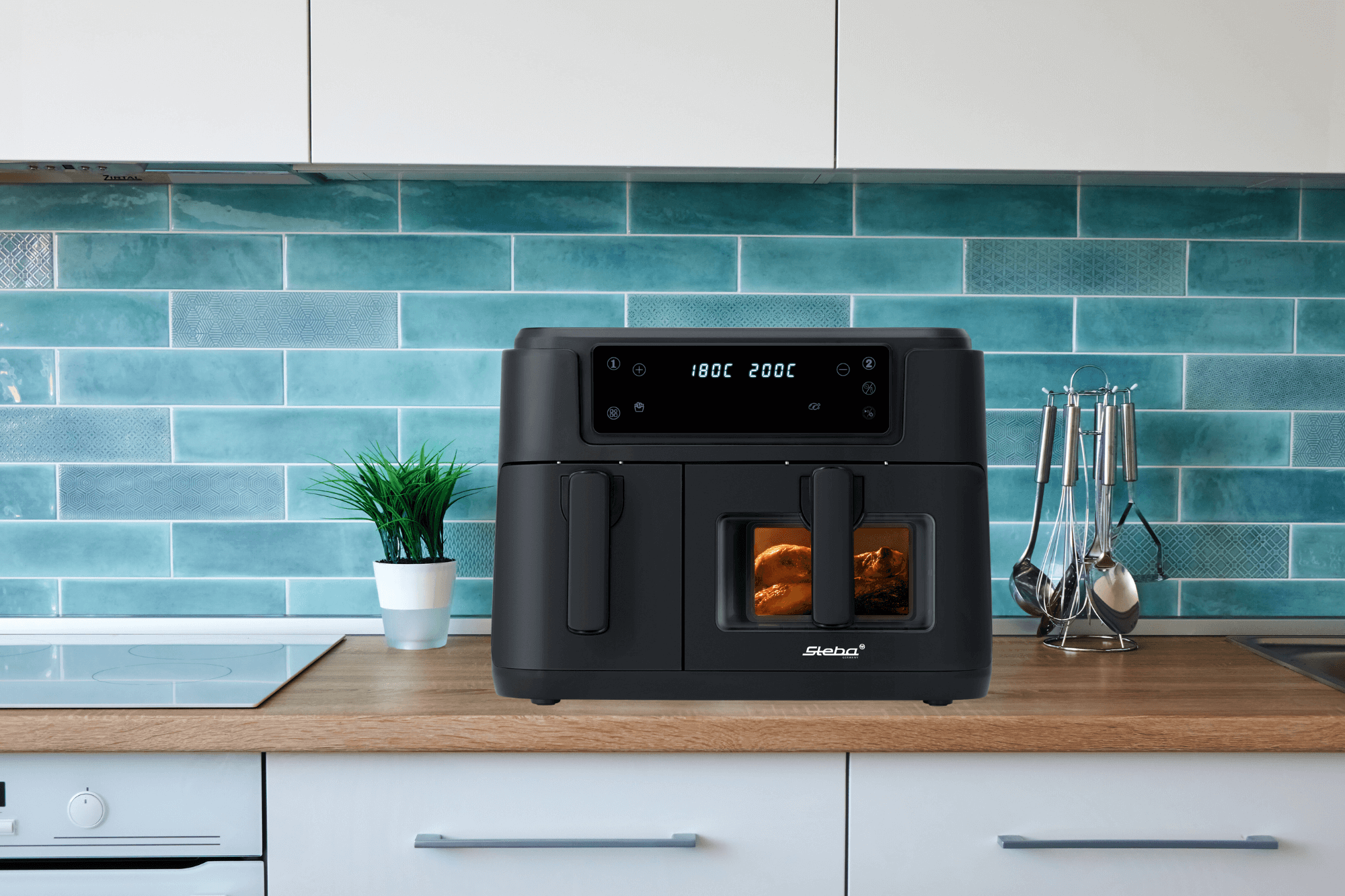 Steba HF 9501 DUO BLACK Heißluftfritteuse – Doppelkammer-Fritteuse für fettarmes, gesundes Kochen 2