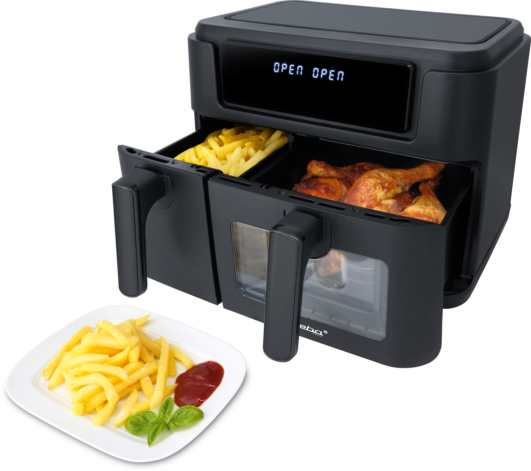 Steba HF 9501 DUO BLACK Heißluftfritteuse – Doppelkammer-Fritteuse für fettarmes, gesundes Kochen 5