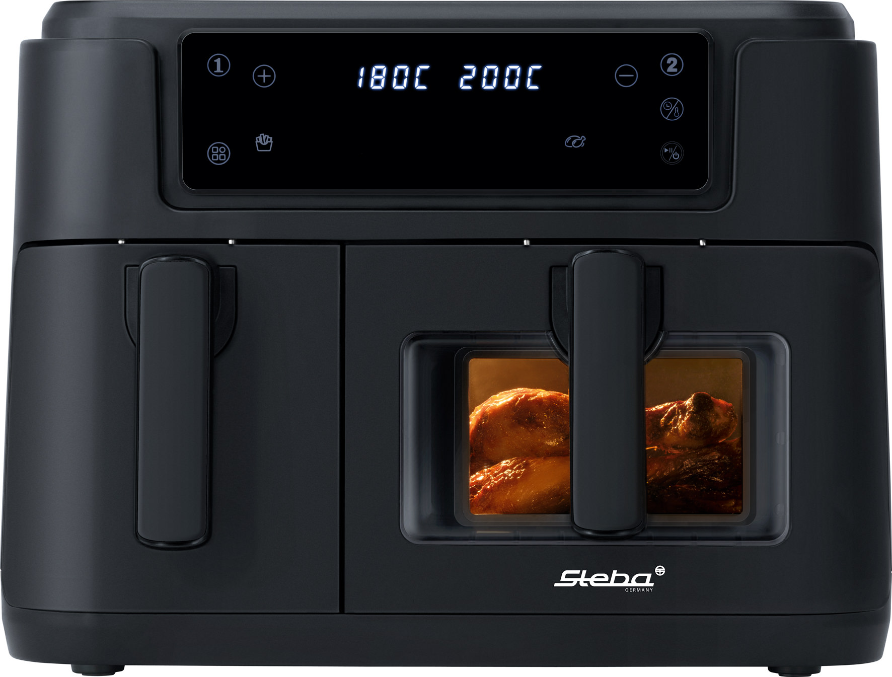 Steba HF 9501 DUO BLACK Heißluftfritteuse – Doppelkammer-Fritteuse für fettarmes, gesundes Kochen 9