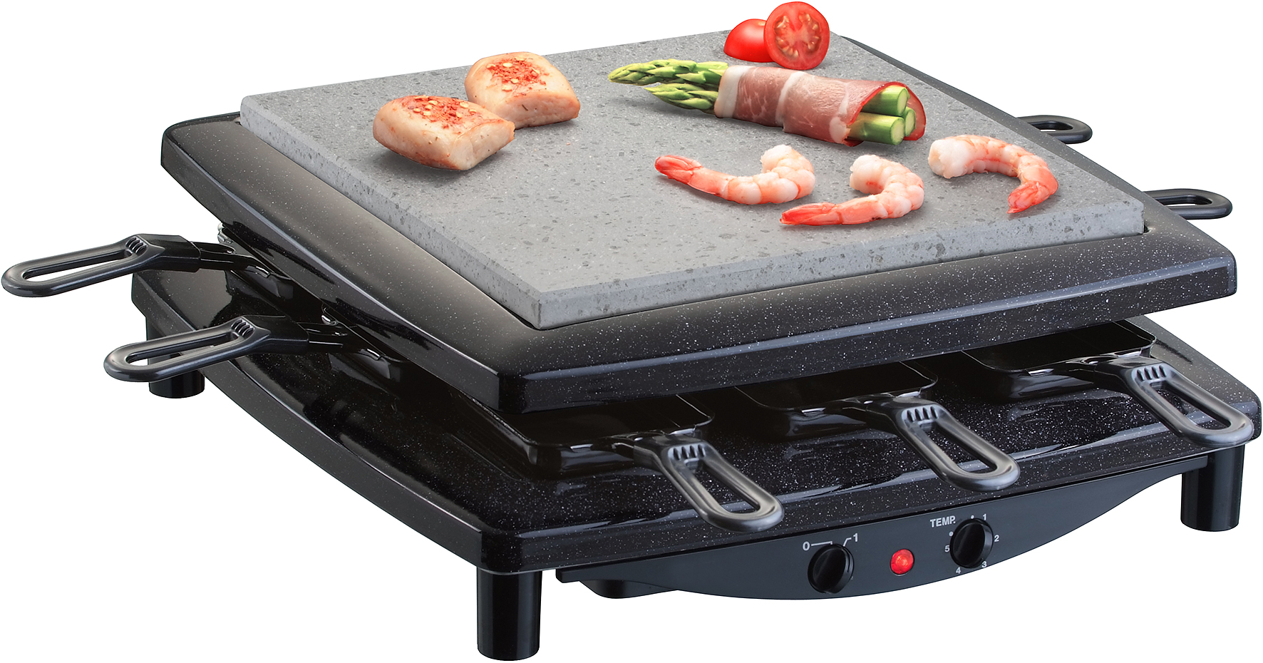 Steba RC 3 Stein Raclette – Elektrisches Tischgrill-Set mit Naturstein & Pfännchen für gesellige Runden