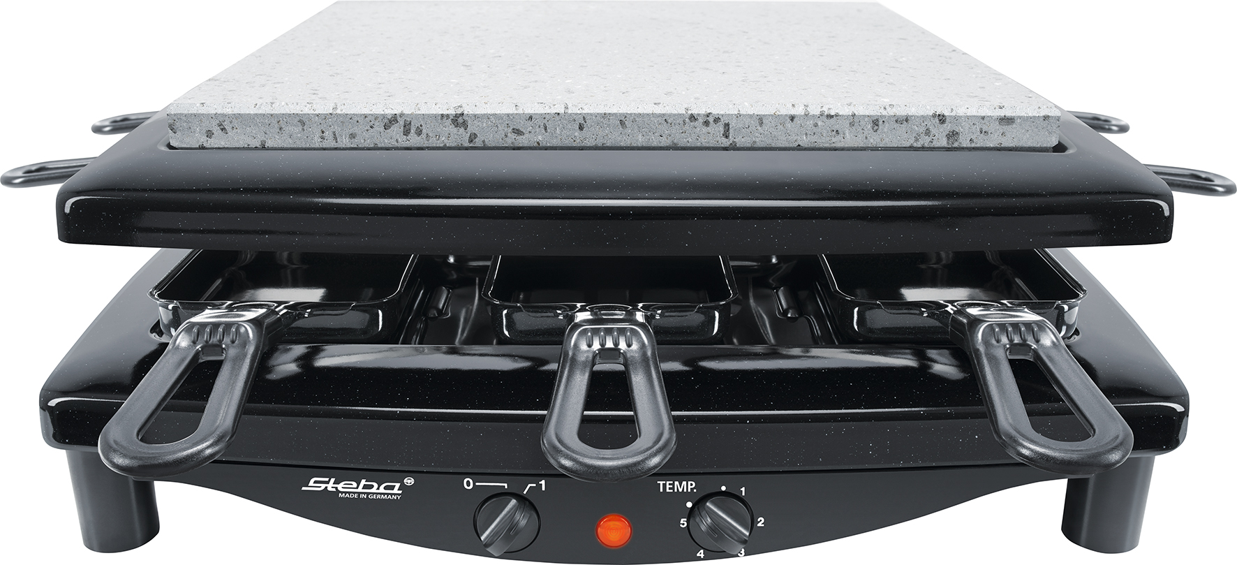 Steba RC 3 PL Raclette-Grill mit Naturstein und Gusseisenplatte – 8 Pfännchen, 1400W 2