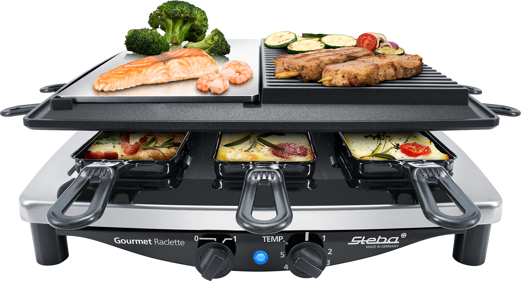 Steba RC 8 Raclette Steel Deluxe mit Grillplatte – Tischgrill für gesellige Abende