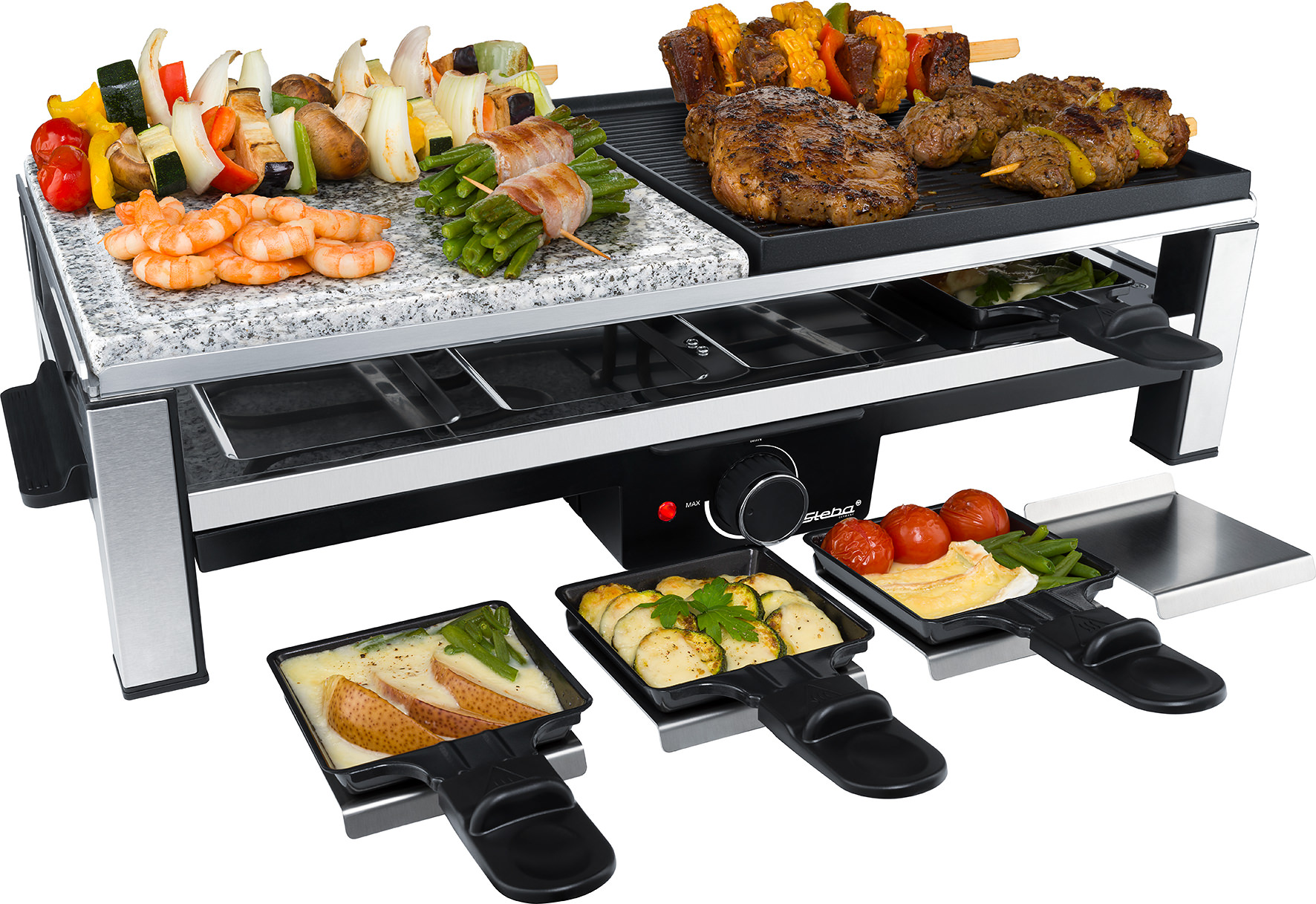 Steba RC 108 Multi Raclette für 8 Personen – Tischgrill mit Raclette-Pfännchen & Grillplatte 5
