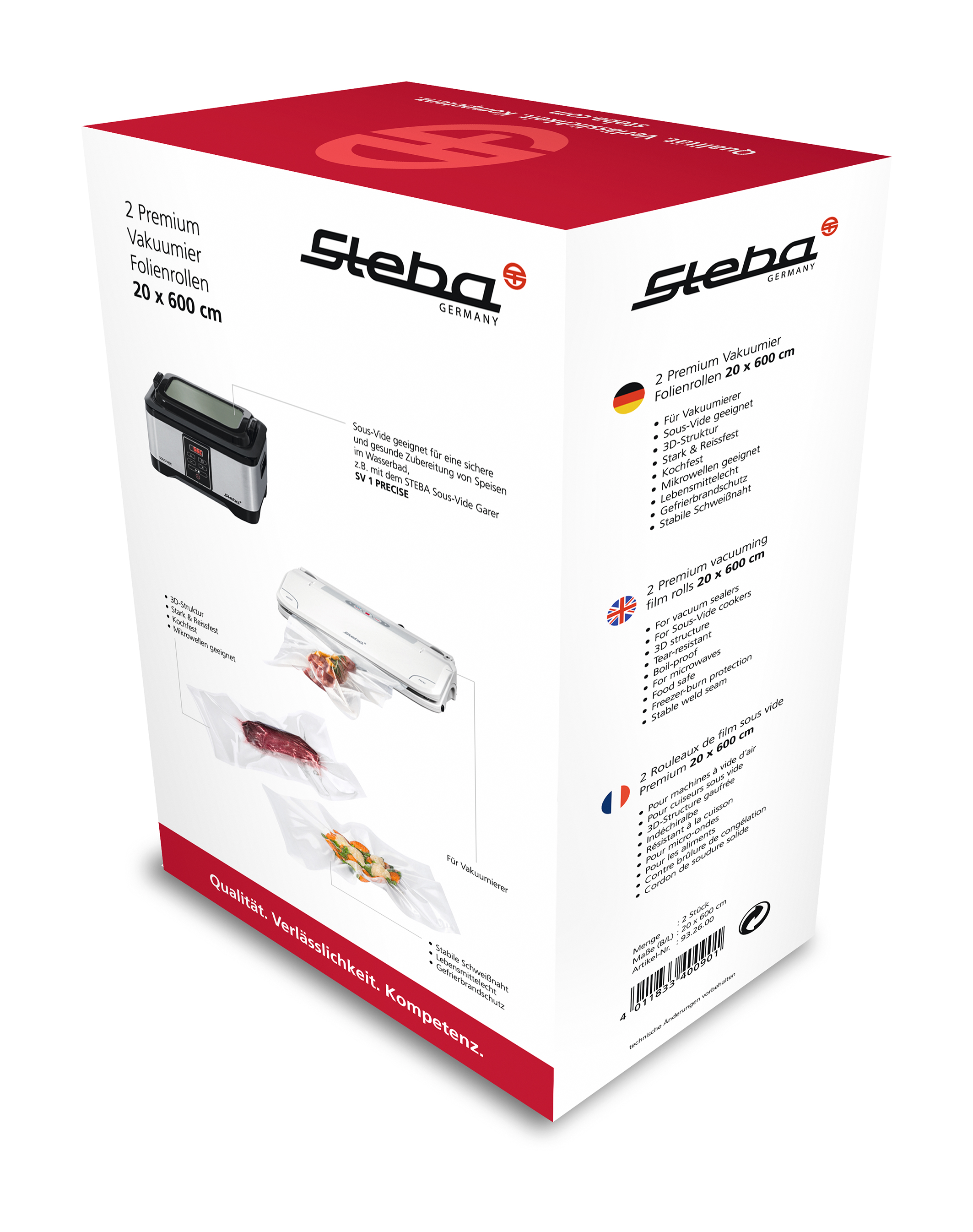 Steba Folienrollen 20 x 600 cm – 2 Stück | Vakuumierfolie für optimale Frischhaltung